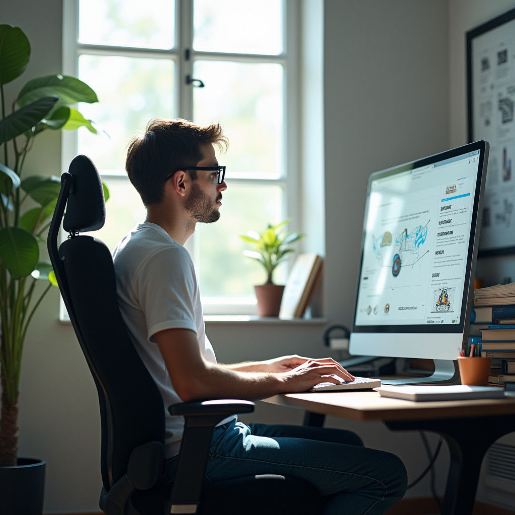 Focused Journalism Student in a Modern Study Environment