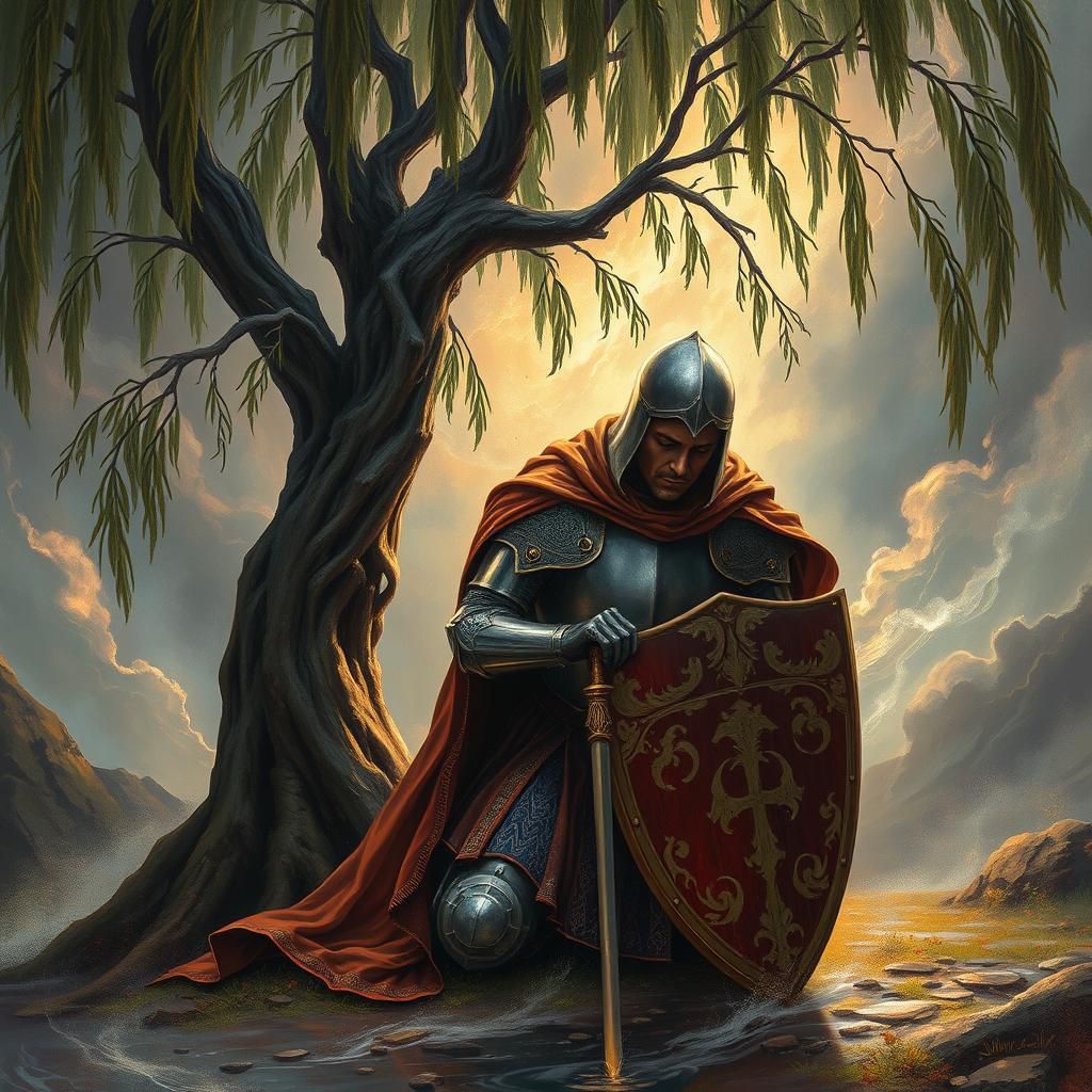 Distraught Knight in Storm, Visionary Digital Art