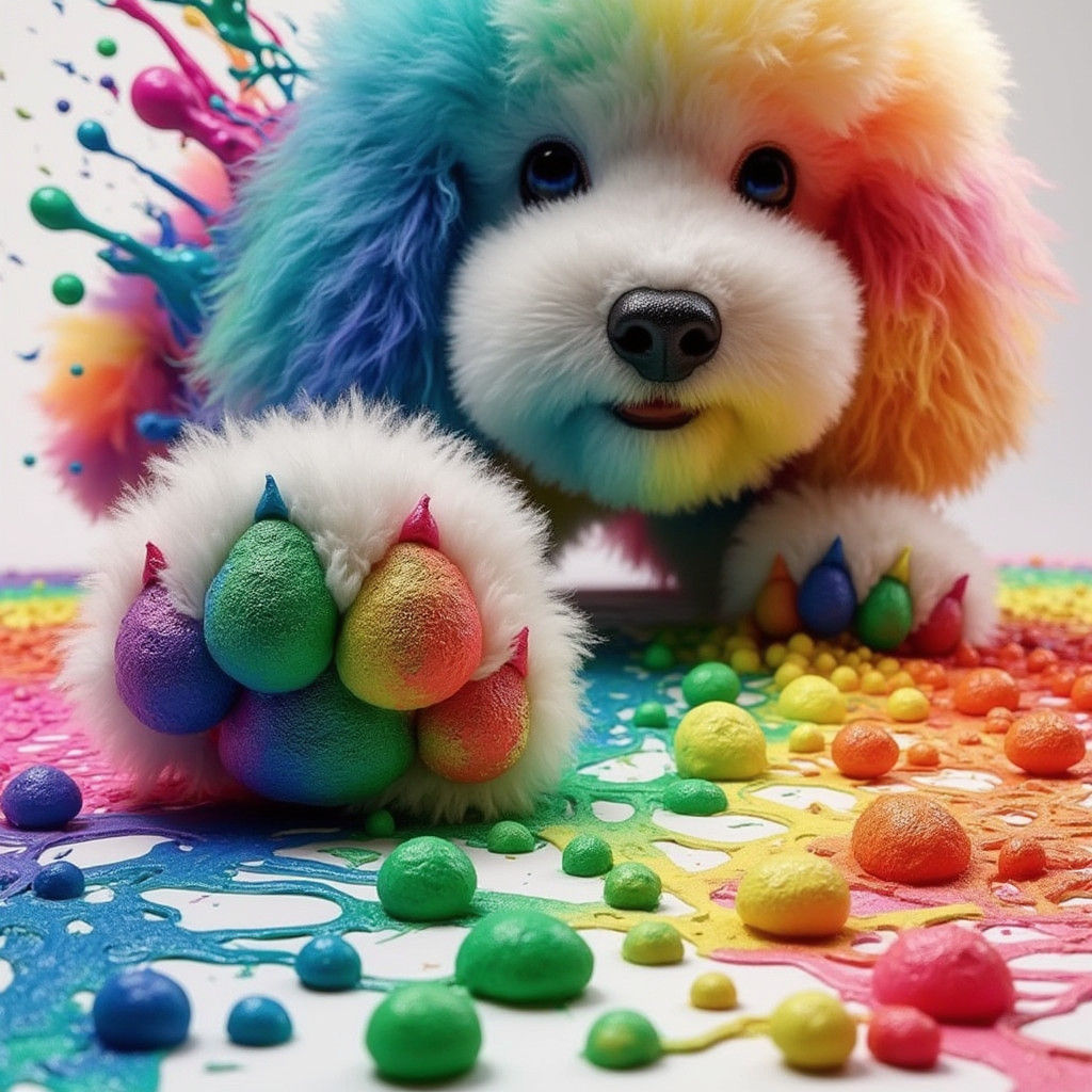 Rainbow Poodle Leaving Colorful Paw Prints