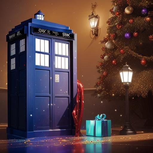 Christmas Tardis in Hyperrealistic Splash Art