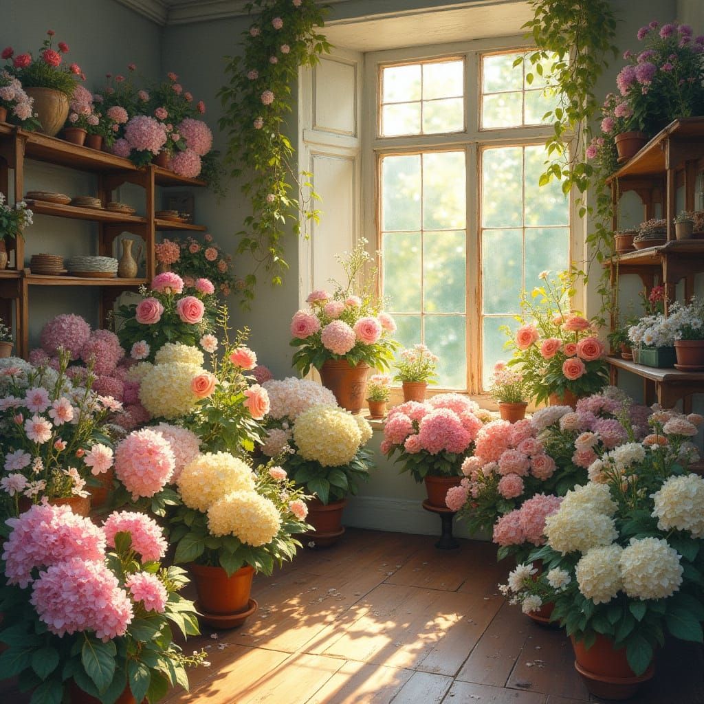 Surreal Vintage Flower Shop in Impressionist Style