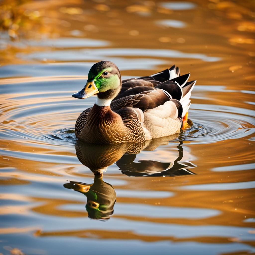 Duck Swimming in Autumn Lake