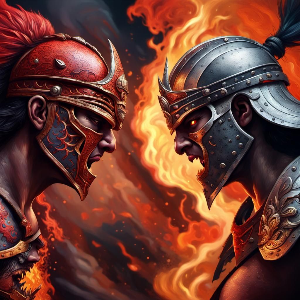 Epic Battle: Red Fire Warrior vs Dark Fire