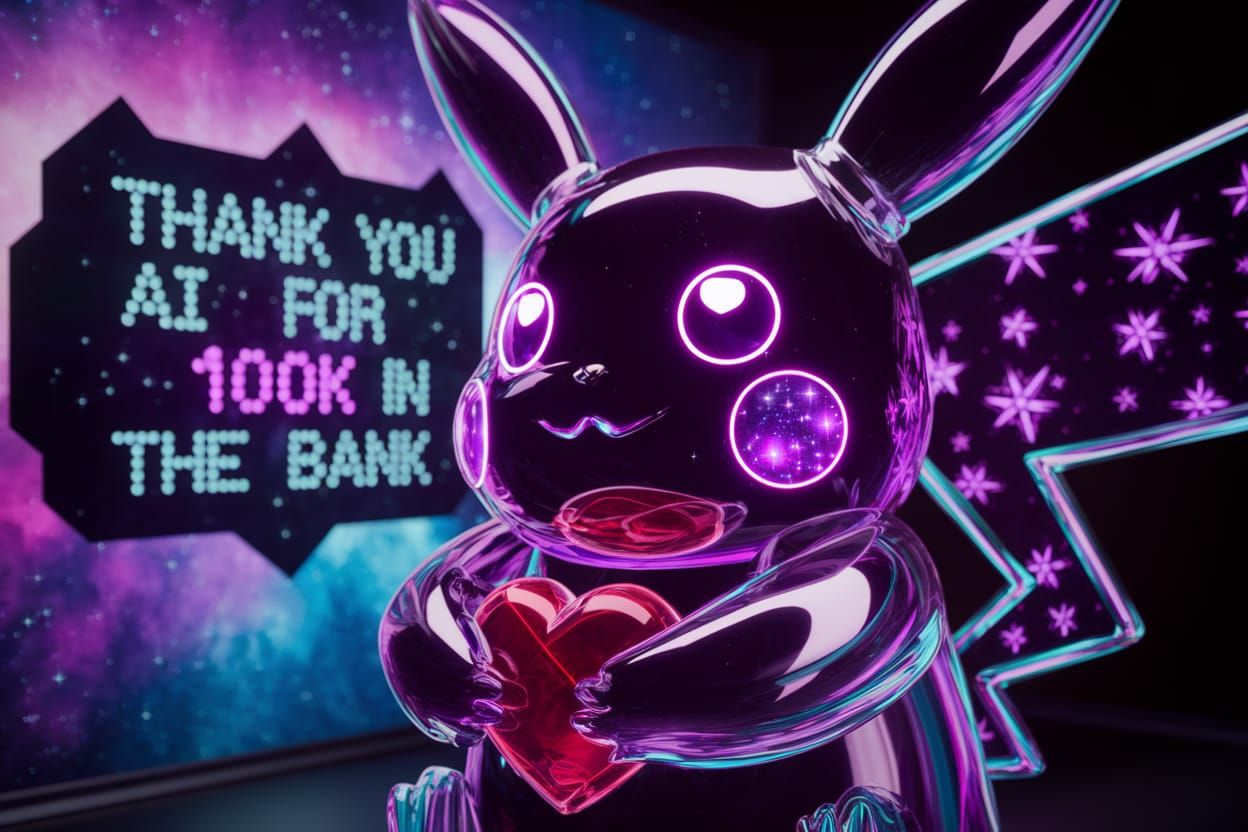 Majestic Glass Pikachu with Ruby Heart, Galaxy Background