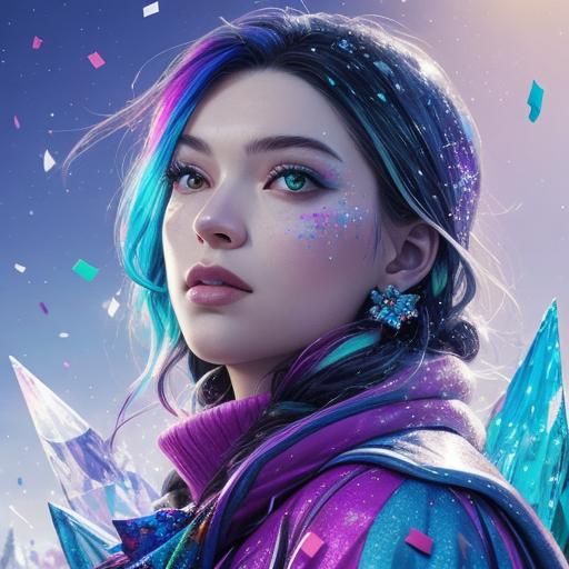 Crystal Confetti in Winter: Hyperrealistic Splash Art