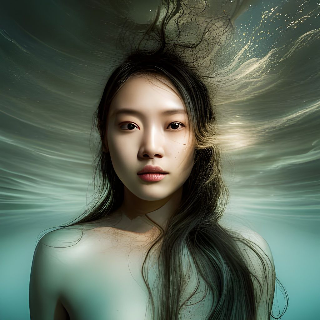 Portrait of Asian woman underwater