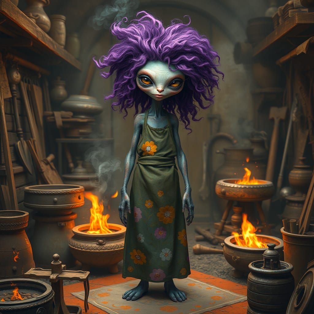 Alien Blacksmith in Abstract Expressionist Style