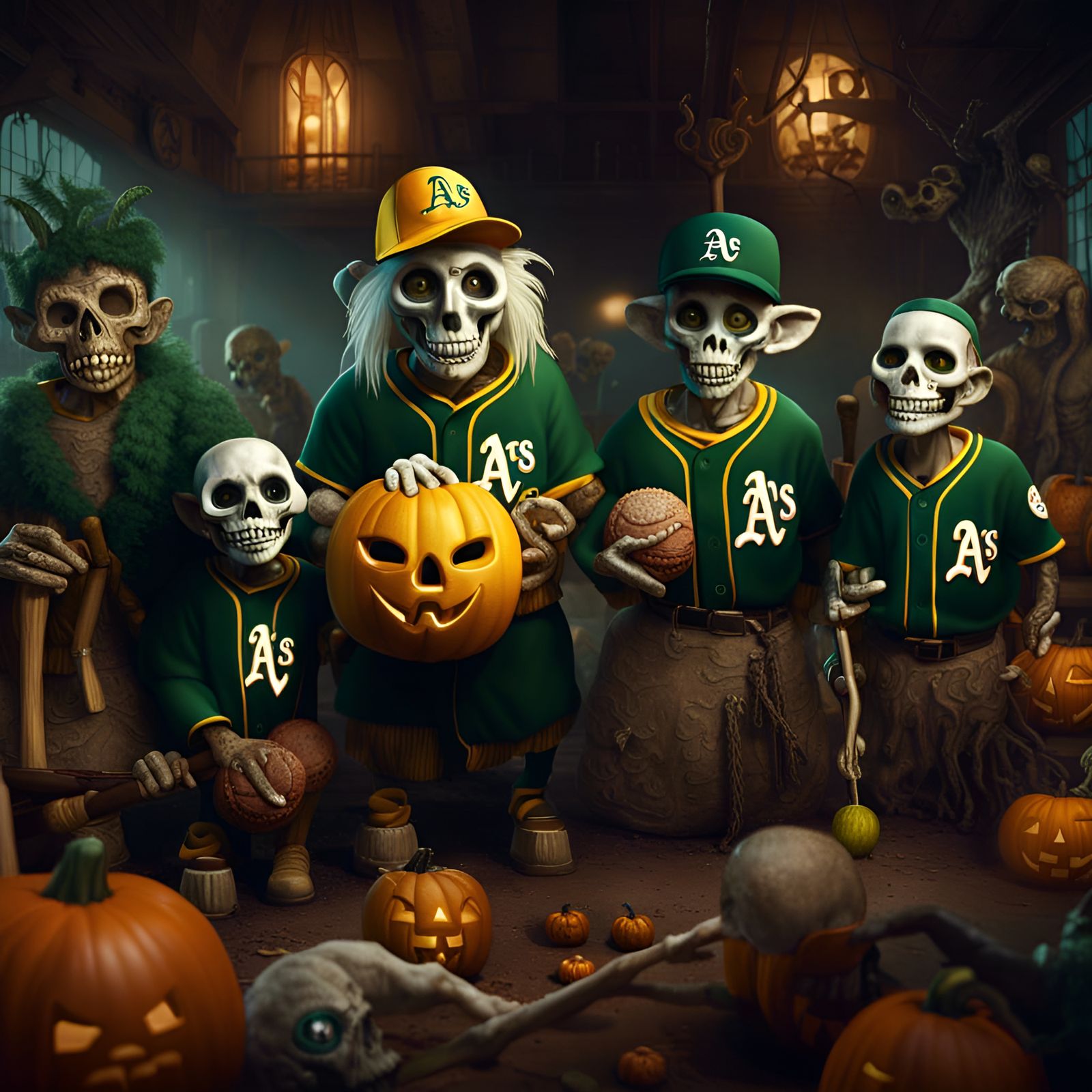 Halloween Themed Baseball Team in Fantasy Art Style