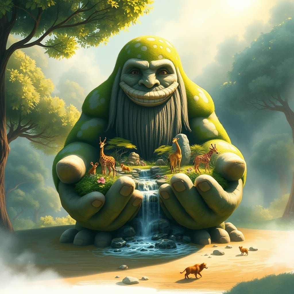 Moss-Covered Giant in Serene African Landscape