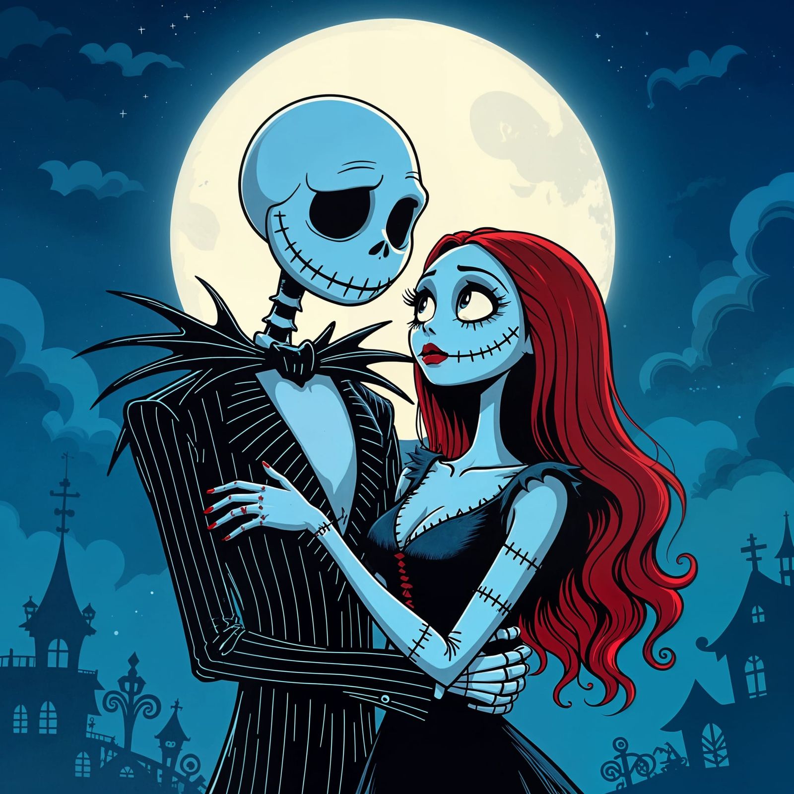 Jack Skellington and Sally Under Moonlight