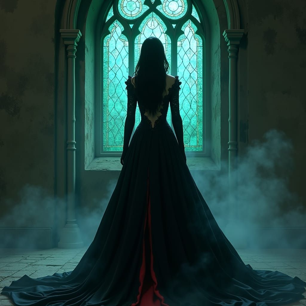 Vampiress Portrait in Gothic Setting, Fantasy Concept Art