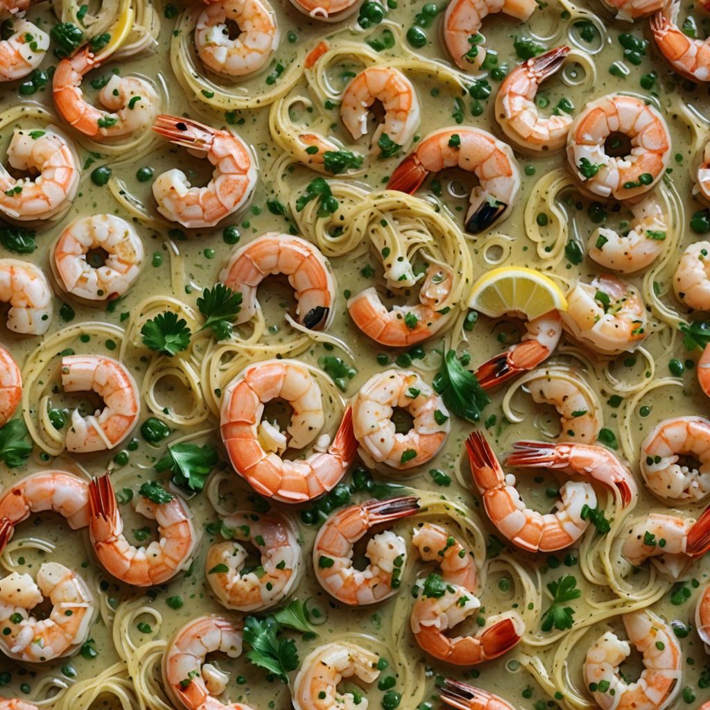 Hyperrealistic Shrimp Scampi Splash Art