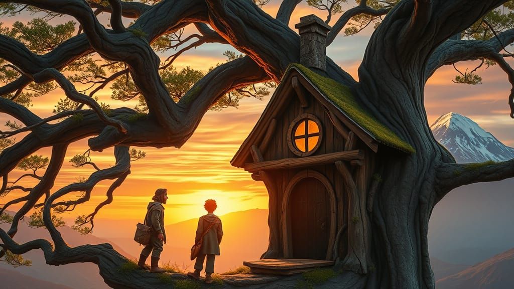 Whimsical Hobbit Treehouse Basks in Golden Sunset