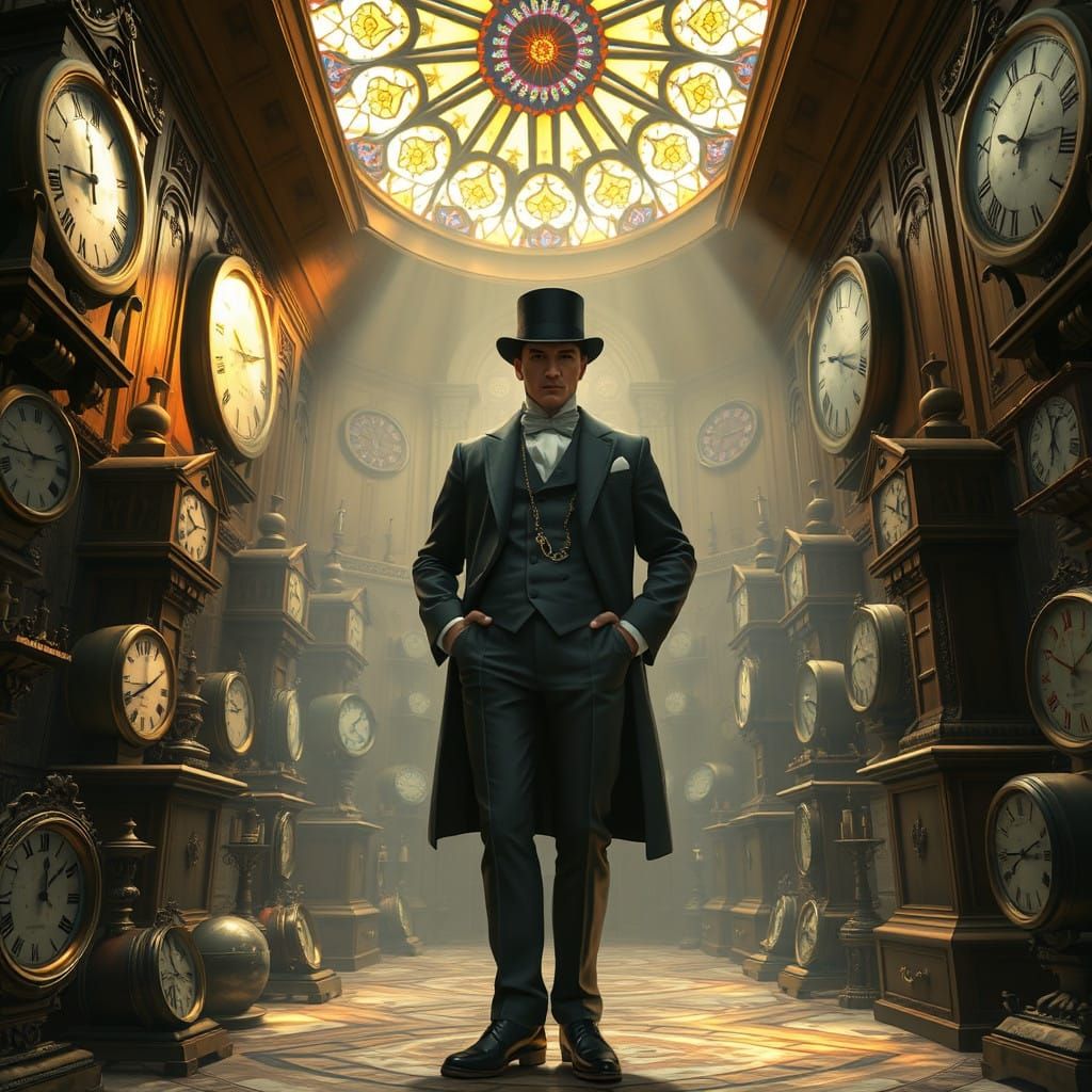 Refined Gentleman Wages Battle Against Time in Antique Clock...