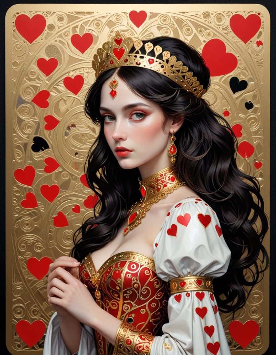 Queen of Hearts Card in Art Nouveau Style