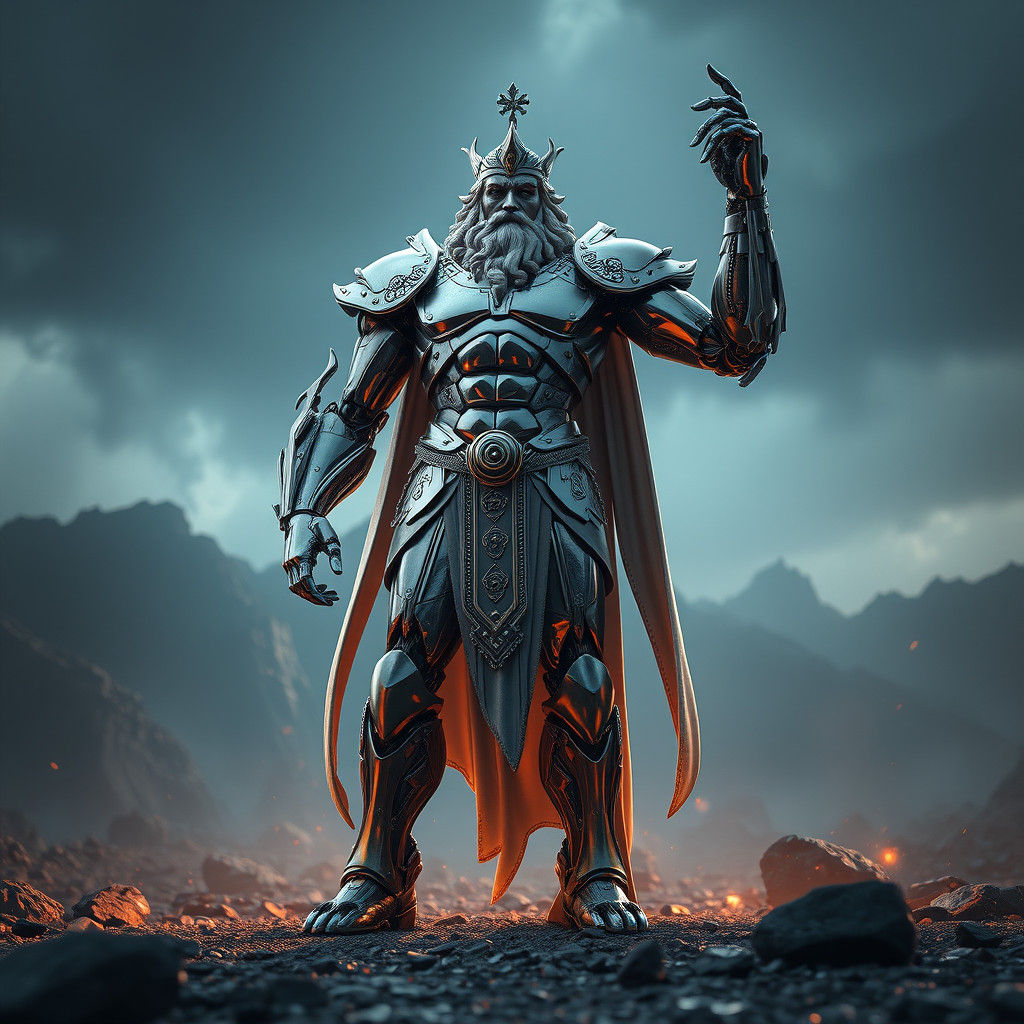 Cyberpunk Greek God in Futuristic Epic Scene