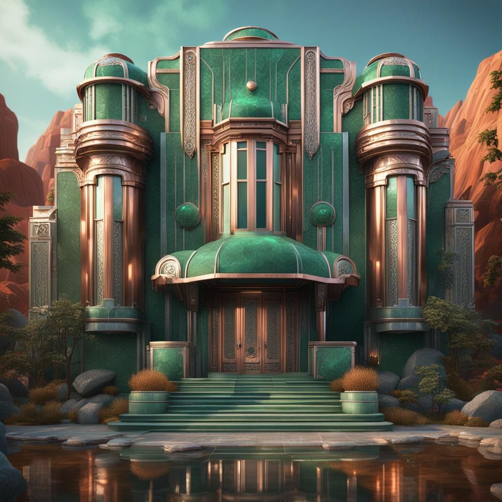 Art Deco House of Copper, Silver, and Jade