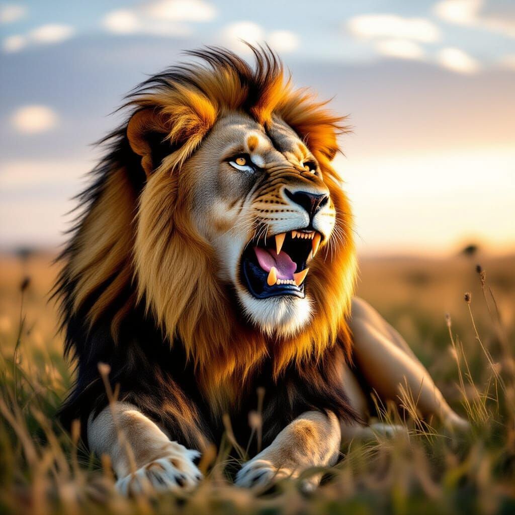 Majestic Lion Roaring on the Savannah: Cinematic Style