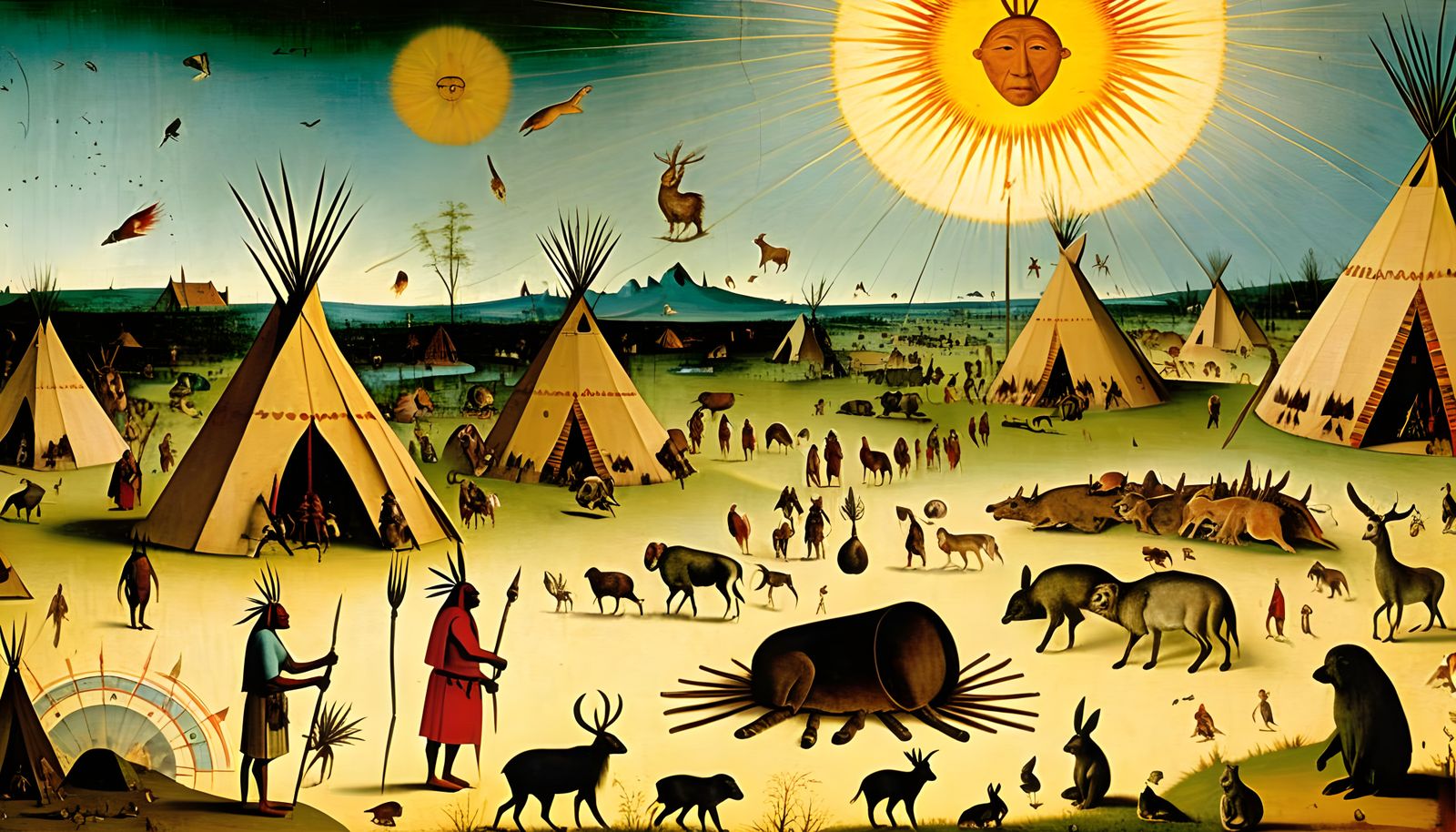Native American Chief in Bosch Style with Sun