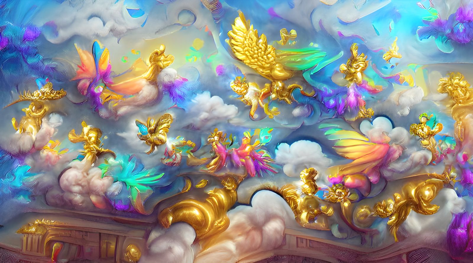 Angels Fly to Diamond Palace, Baroque Fantasy Art