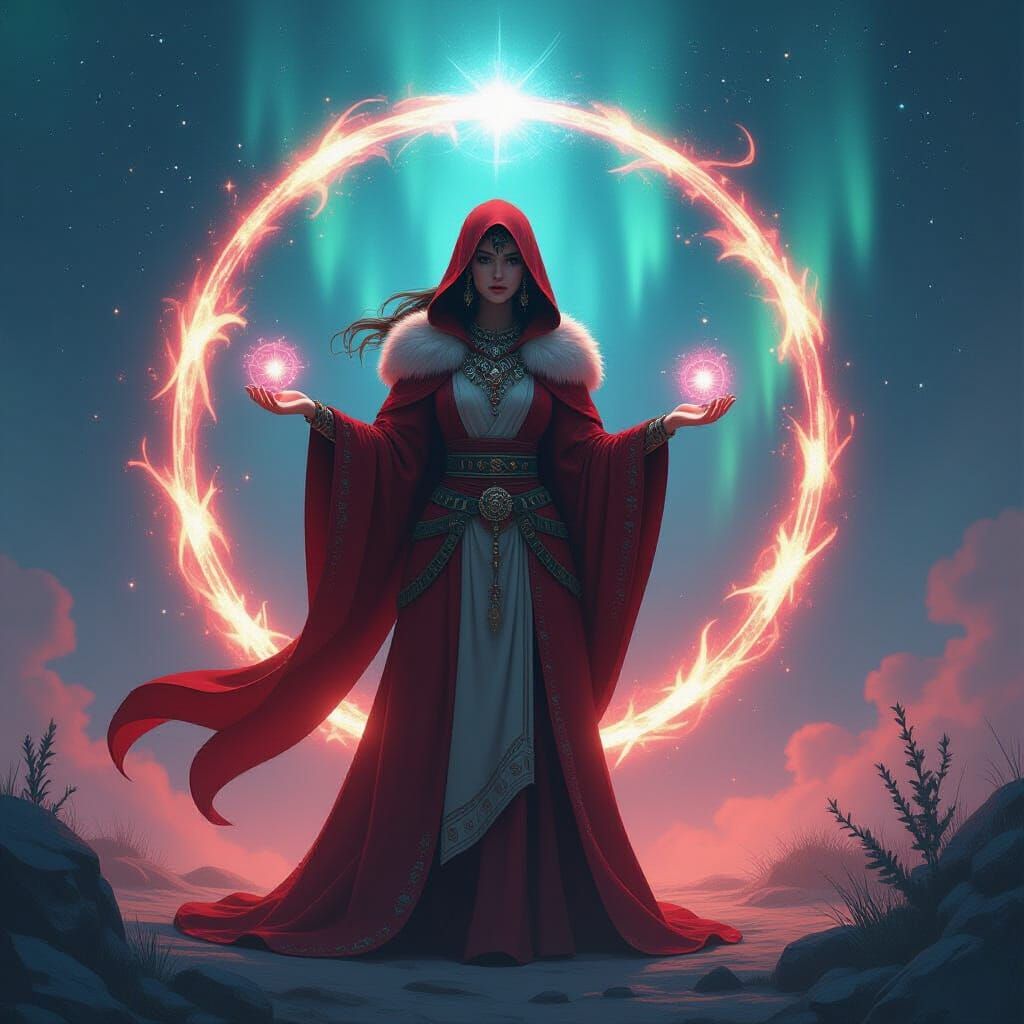 Mystical Red Serpent Priestess Channels Galactic Energy