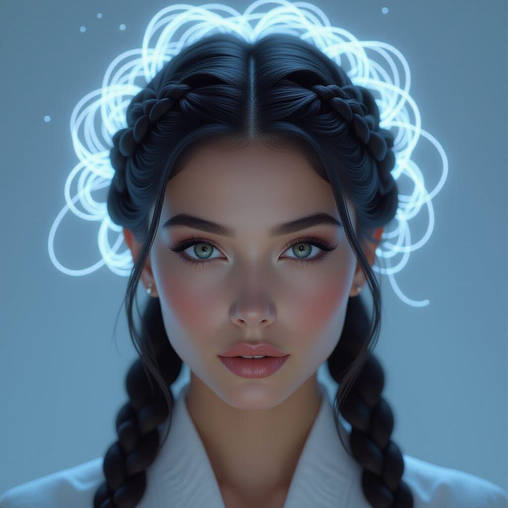 Ethereal Braids with Glowing Threads: Fantasy Portrait