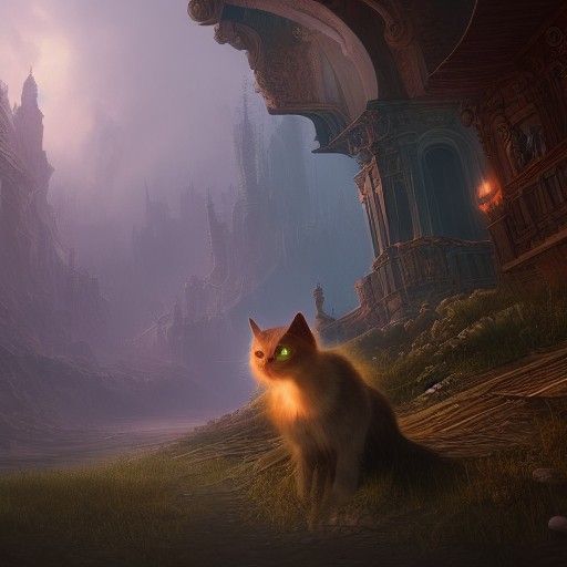 Fantastical Ghost Cat in Detailed Matte Painting