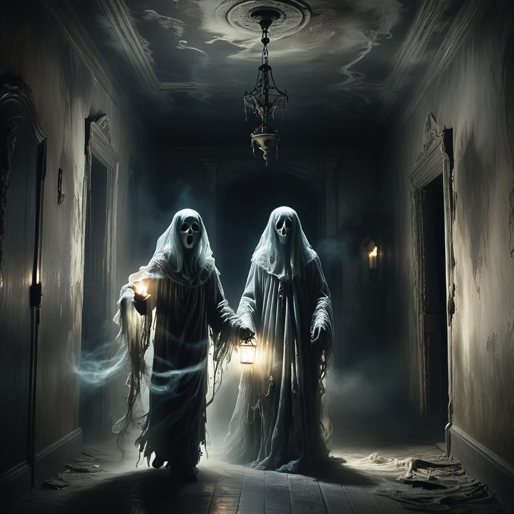 Ghost in Haunted House: Gothic Horror Portrait
