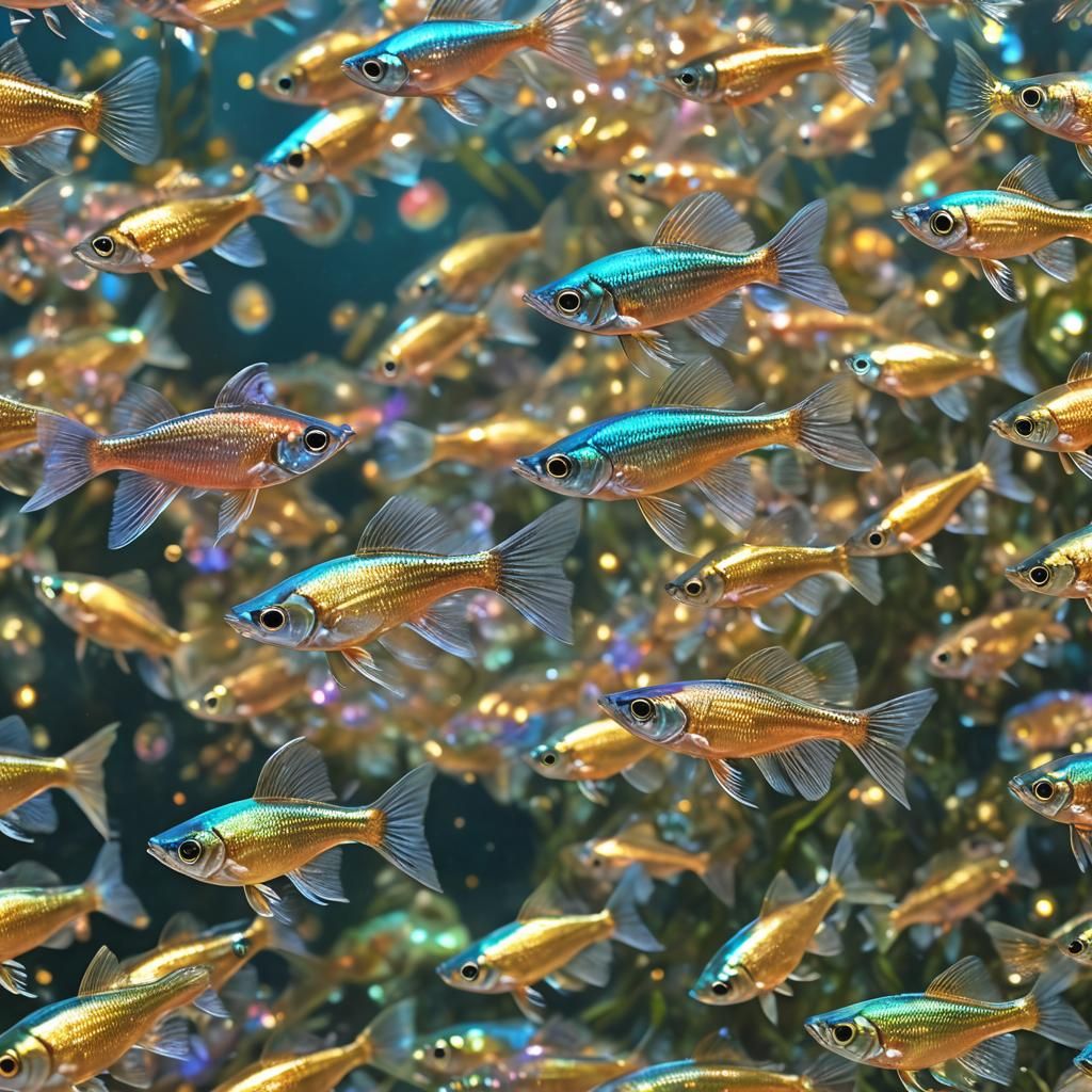 Luminous Crystal Guppies with Gold Trim in Pastel Colors