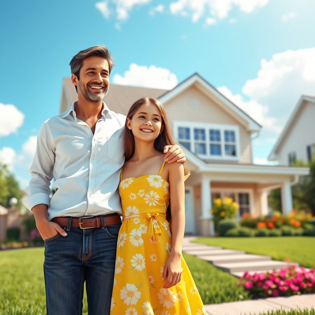 Proud Father and Daughter in Anime Style