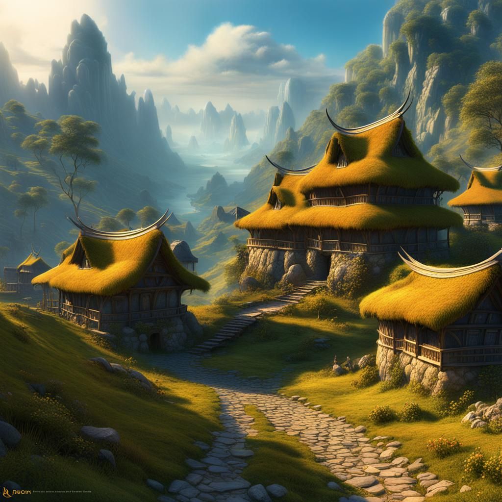 Misty Mountain Village: Fantastical Matte Painting