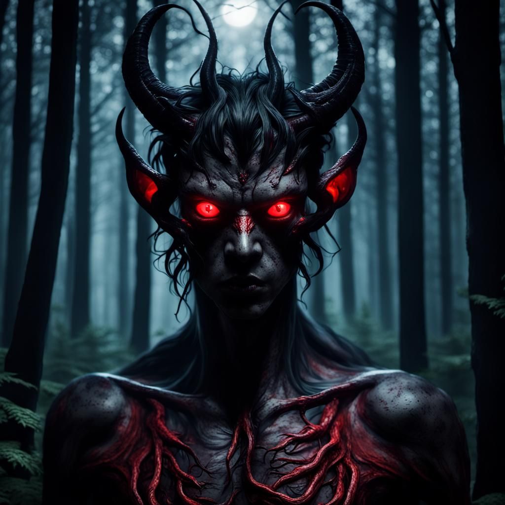 Mysterious Lovecraftian Demon in Dark Forest