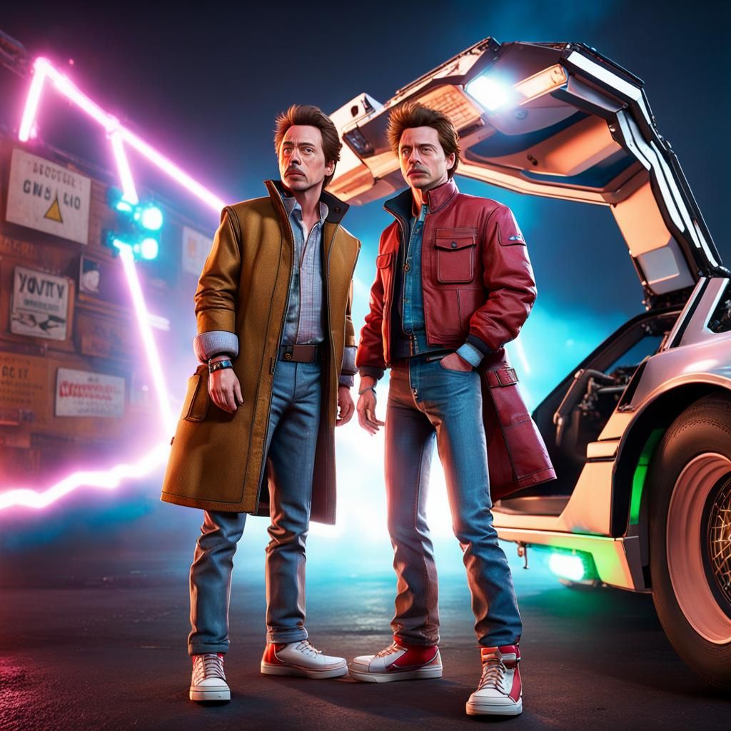 Robert Downey Jr. and Tom Holland in Back to the Future