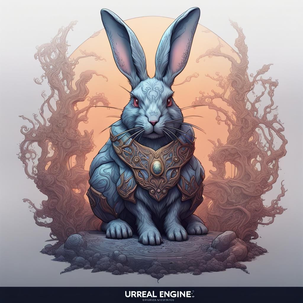 Detailed Line Art Rabbit in Deep Color