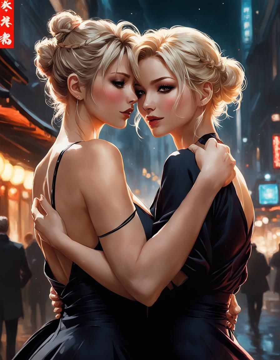 Two Women Kissing in a Cinematic Style