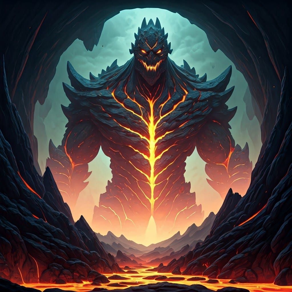 Ancient Ember Rock Monster Rises from Mystical Mist