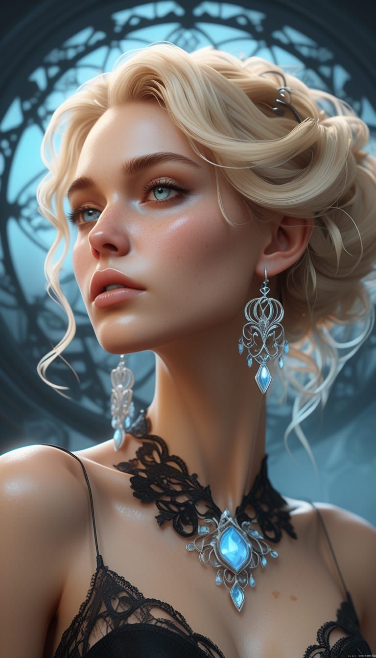 Ethereal Blonde Woman in Lace Portrait