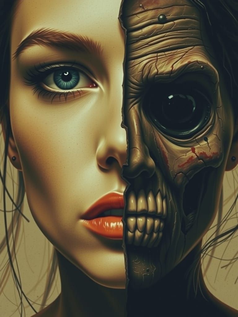 Surreal Gothic Portrait with Contrasting Faces