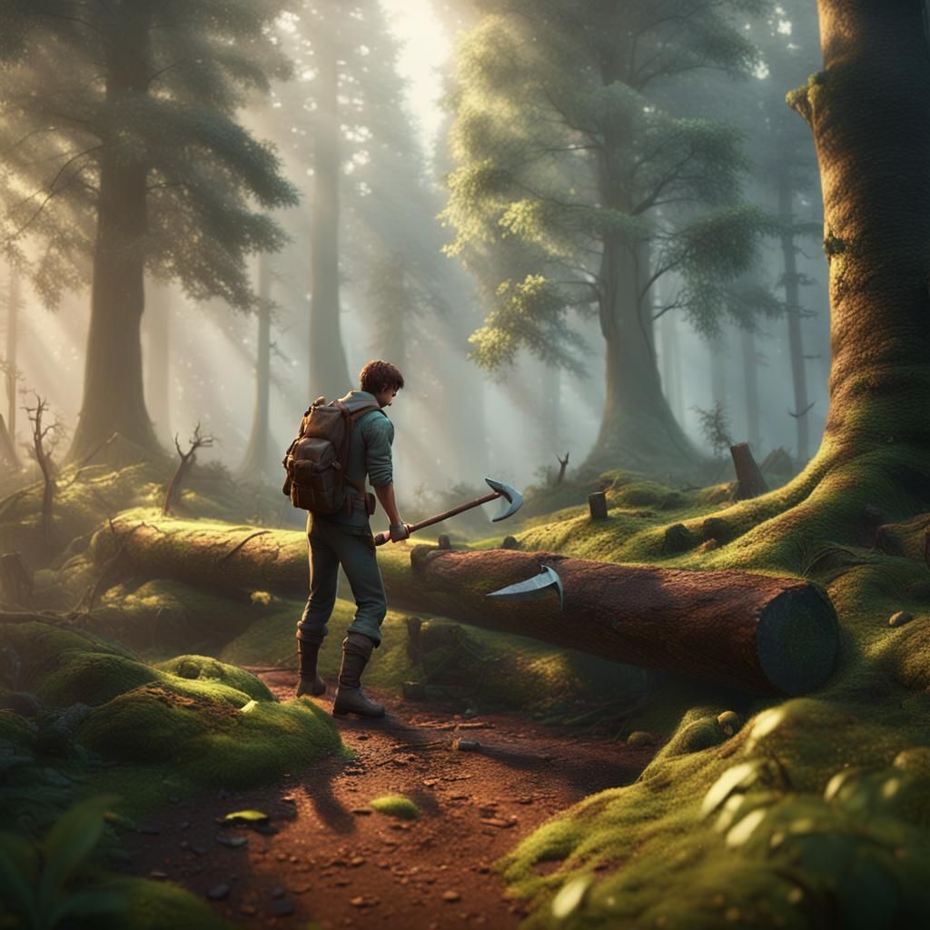 Alex from Minecraft Breaks Tree in Misty Forest