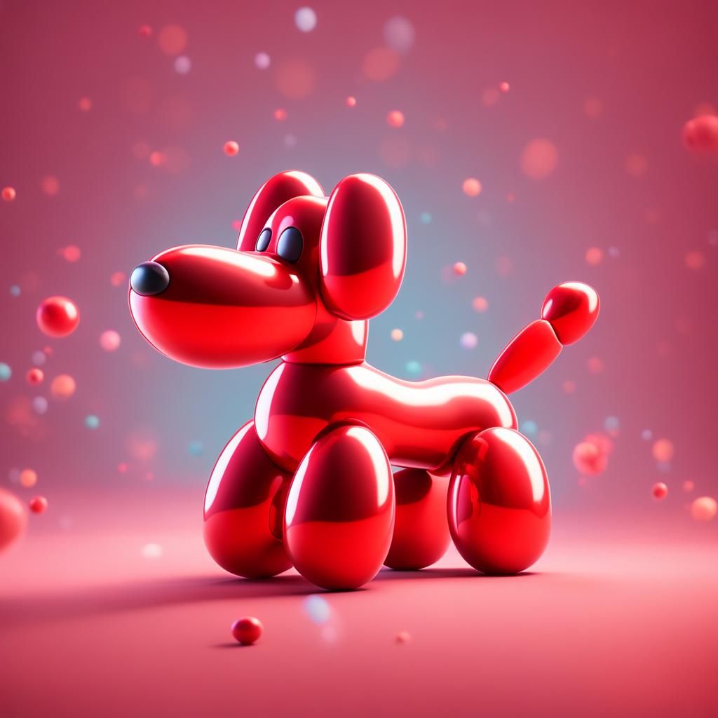 Red Balloon Dog in Pixar-Inspired 3D Art