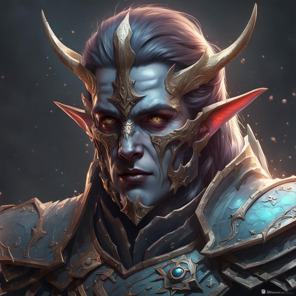 Undead Knight Elf Portrait in Hyperdetailed Style