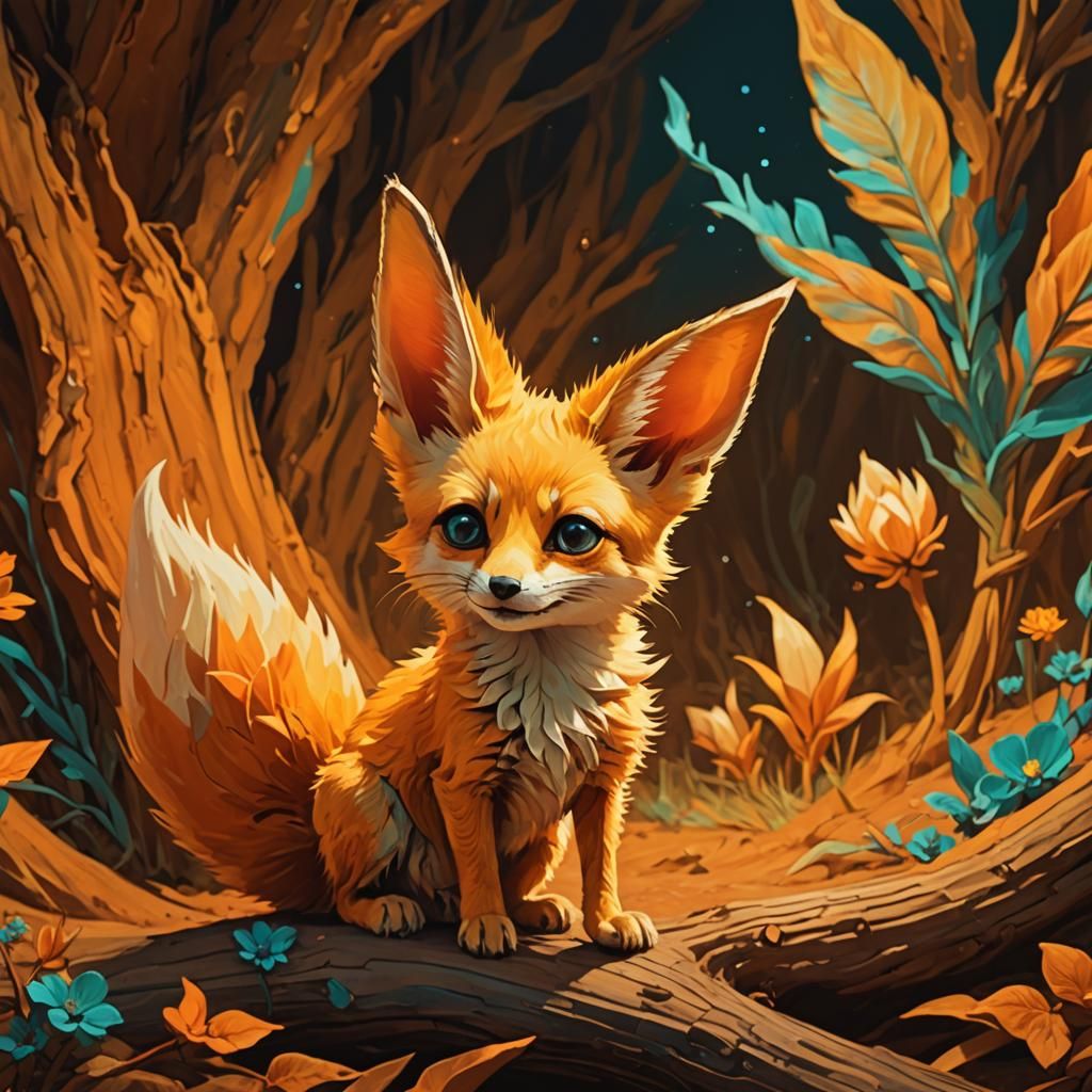 Smiling Fennec Fox in Impressionistic Style