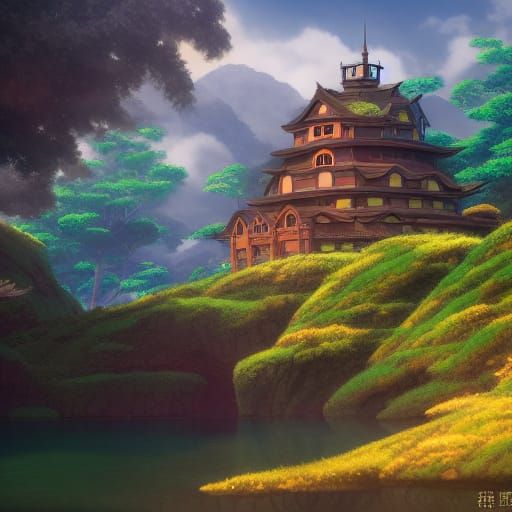 Fantastical Studio Ghibli Inspired Matte Painting