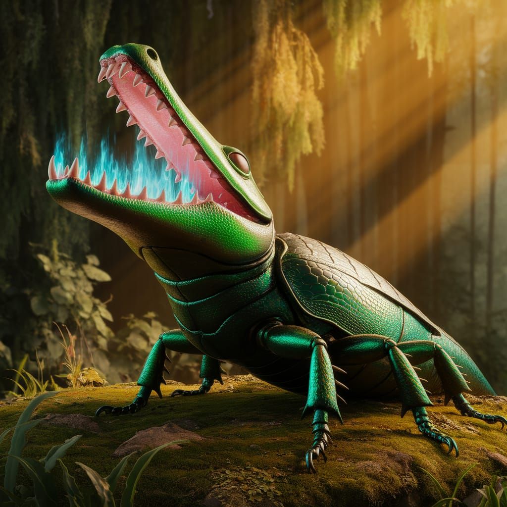 Crocodile Bombardier Beetle in Tropical Forest