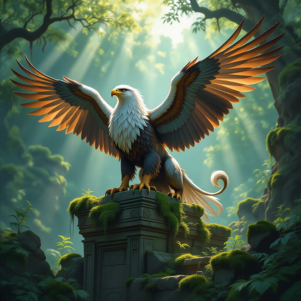 Majestic Griffin Perched on Ancient Ruins