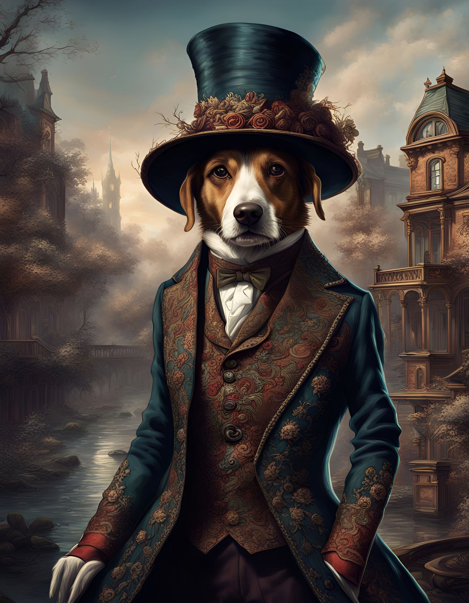 Victorian Dog Portrait: Elegant Detailed Matte Painting