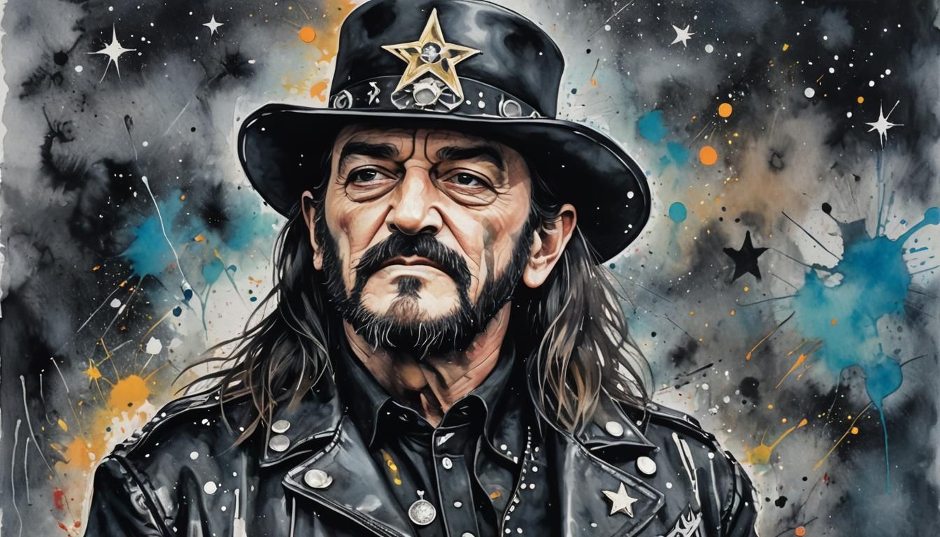 Lemmy Kilmister Pop Art Portrait with Watercolor Effects