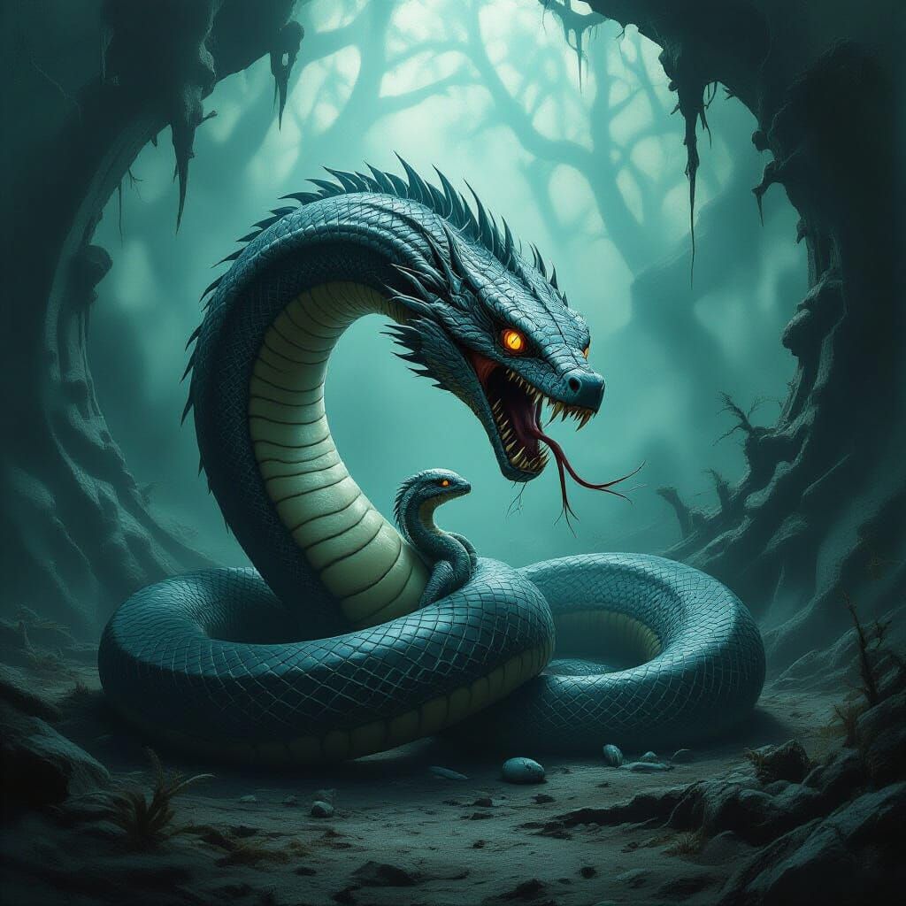 Serpent Devouring Offspring in Dark Mystical Style