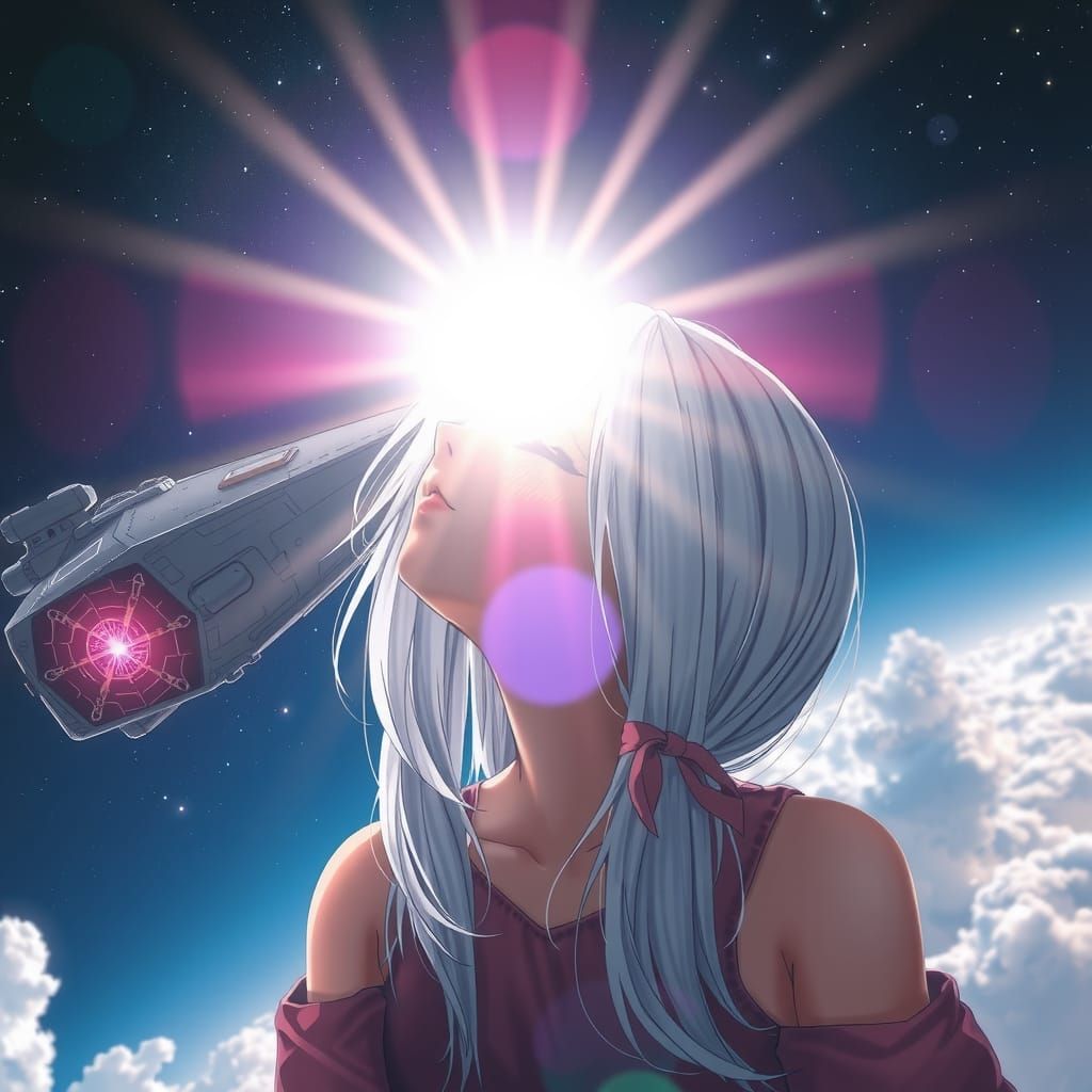 Girl with Silver Hair and Spaceship
