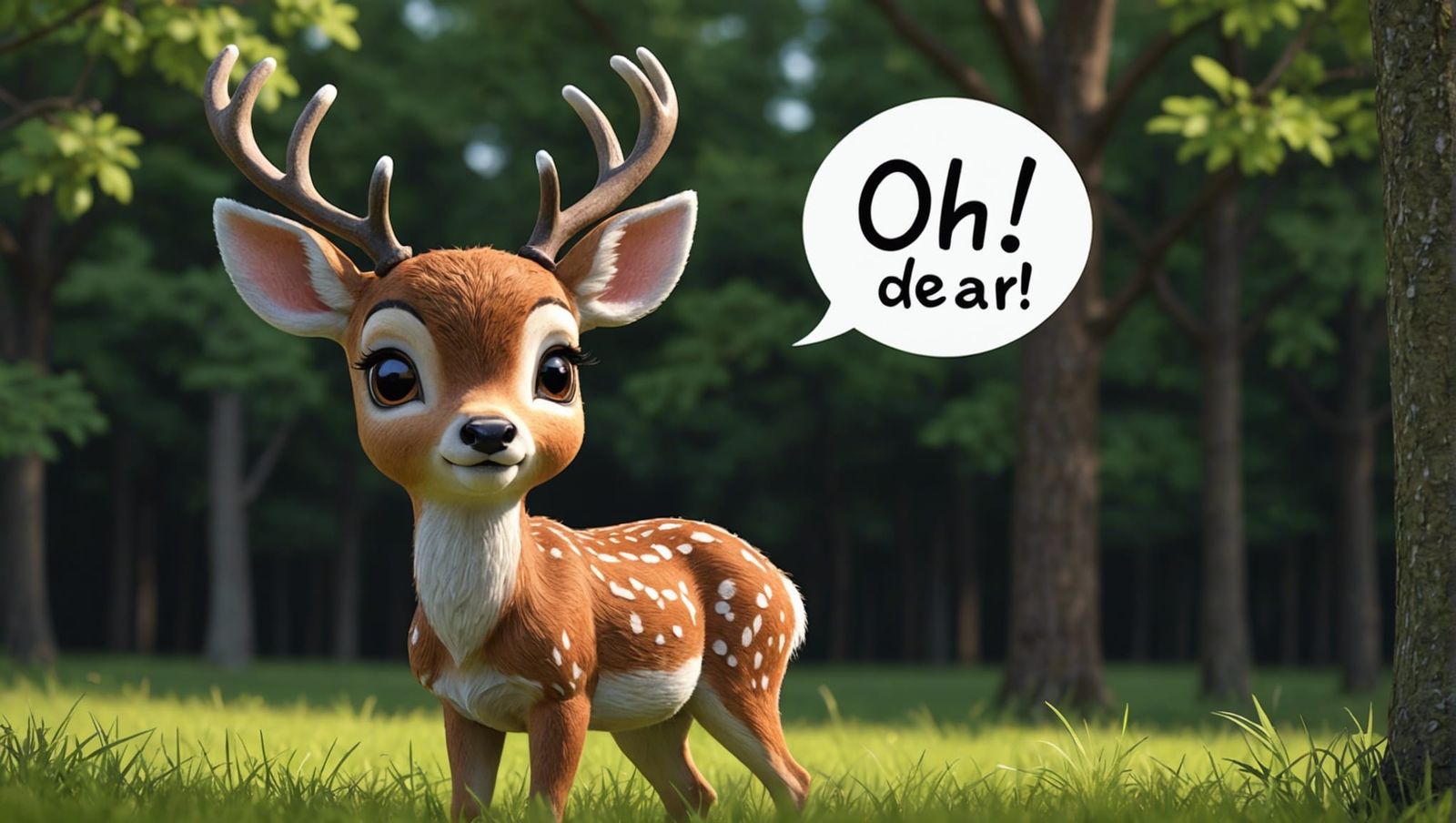 Cute Deer with Chat Bubble in Anime Style